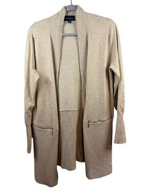 Premise Beige Ribbed Open Front Cardigan Sweater With Zipper Pockets Womens Size
